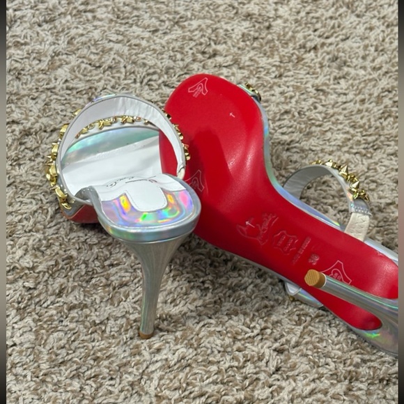 Christian Louboutin Iridescent Holographic Gold-Stud Heel Sandal - Picture 3 of 6